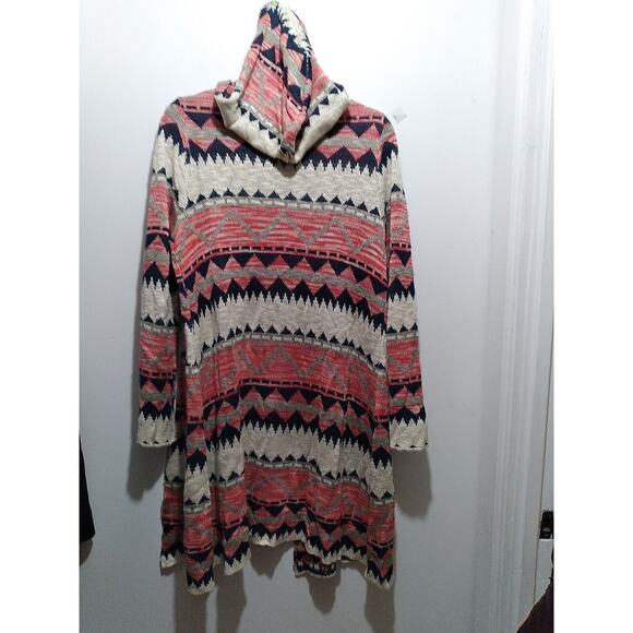 Boho Aztec Cardigan Medium Open Front Long - Picture 2 of 10
